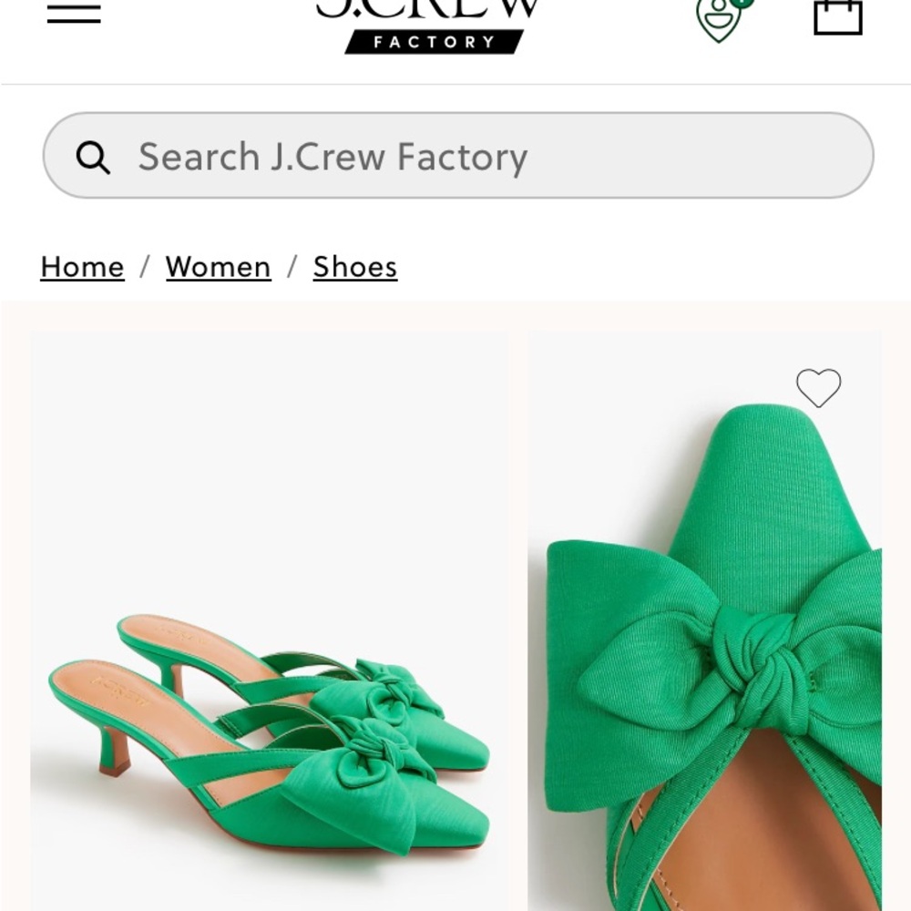 J. Crew Factory Snip-Toe Bow Mules
Dublin Green, 6 1/2
New In Box